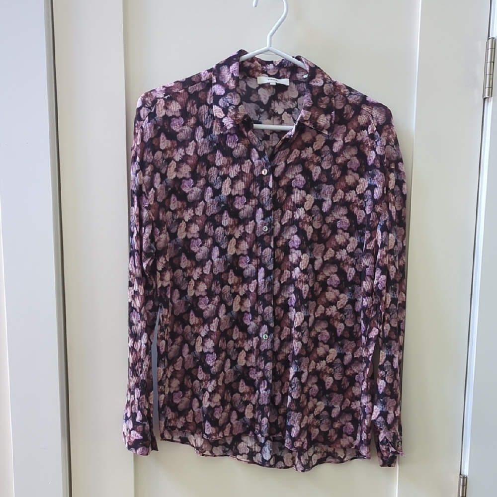 Vince Pink and Black Floral Blouse